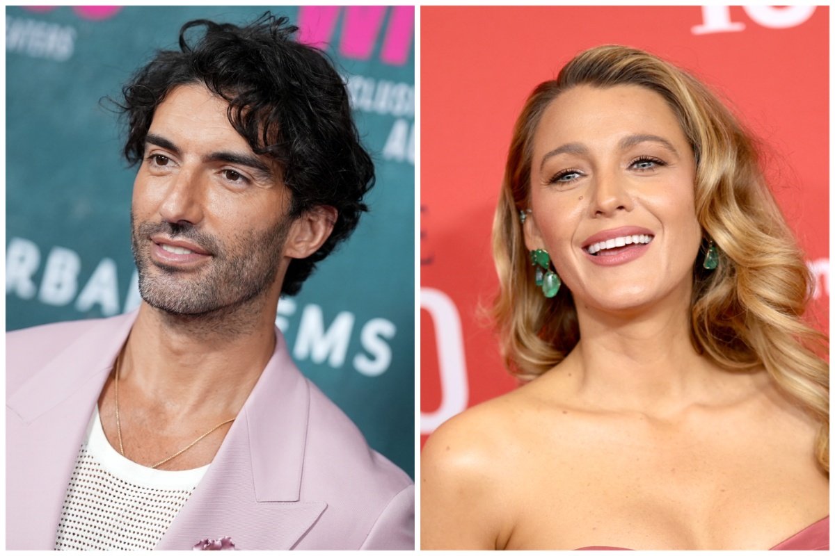 A side-by-side composite shows a man with dark curly hair in a pink blazer and a blonde woman wearing green earrings, each posed against different event backdrops.