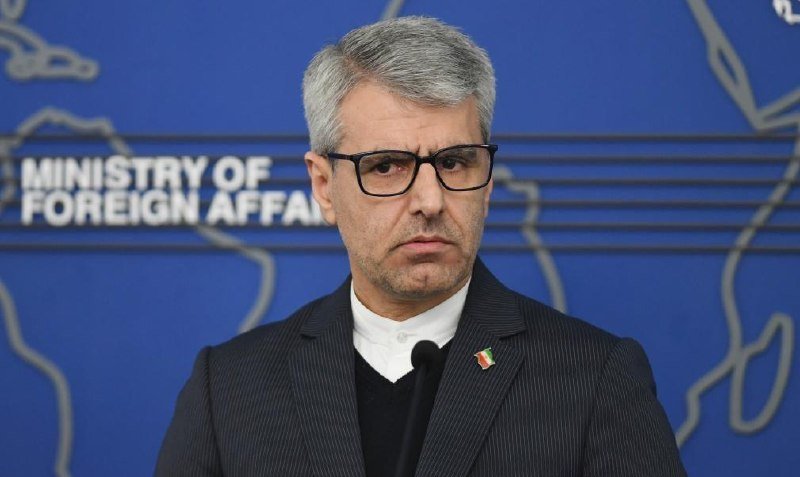 A gray-haired man in glasses and a dark suit speaks at a podium in front of a blue backdrop reading "Ministry of Foreign Affairs."
