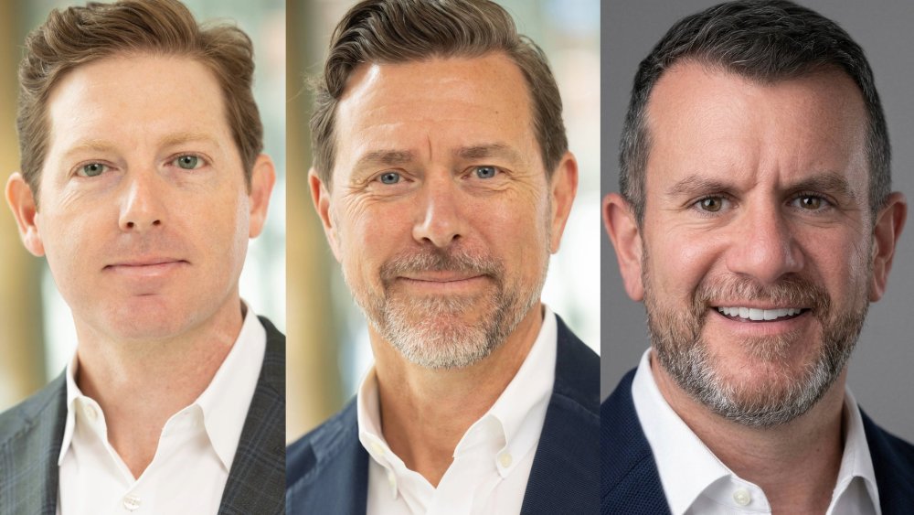 A composite image shows three side-by-side professional headshots of men in dark blazers and white shirts, each smiling slightly at the camera.