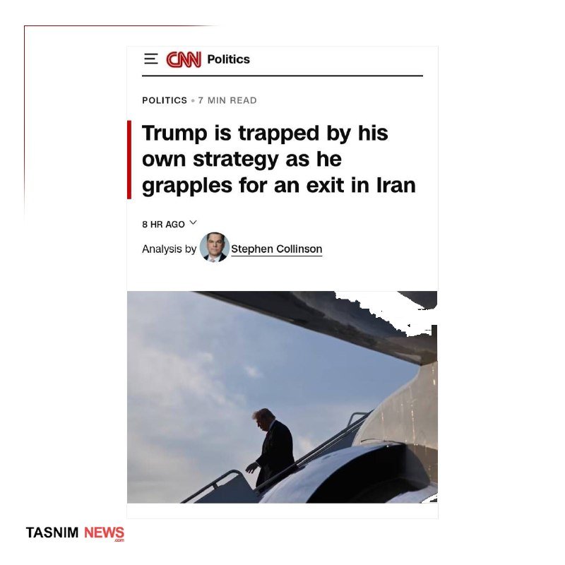 A CNN Politics article screenshot featuring a headline, a small author photo, and an image of a man descending aircraft stairs.