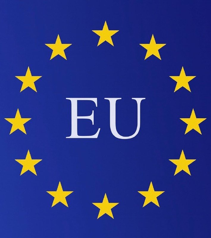 A blue graphic features twelve yellow stars arranged in a circle around the white letters "EU" in the center.