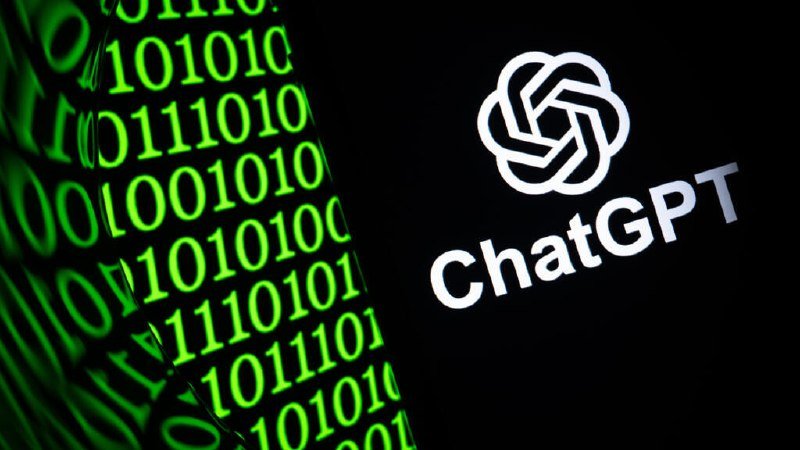 The ChatGPT logo appears alongside cascading green binary code on a black background.