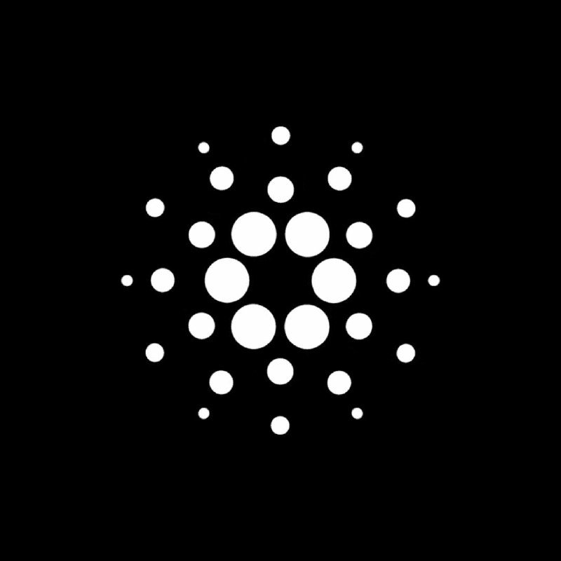 A white geometric logo composed of concentric circles arranged in a radial pattern against a solid black background.