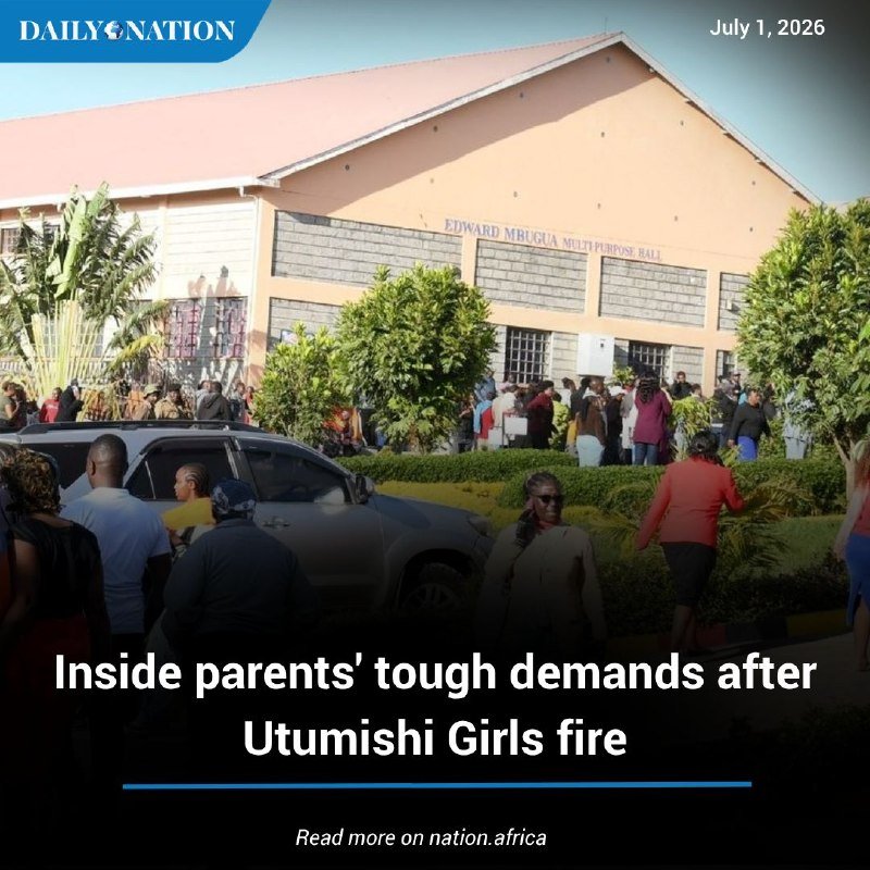 A crowd gathers outside a building labeled "Edward Mbugua Multi-Purpose Hall" with a parked SUV in the foreground, beneath a "Daily Nation" banner dated July 1, 2026.