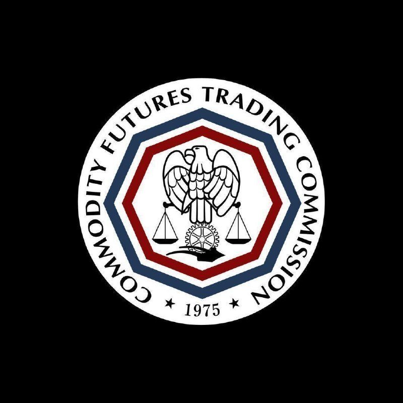 The circular seal of the Commodity Futures Trading Commission features an eagle, scales of justice, and the year "1975" against a black background.