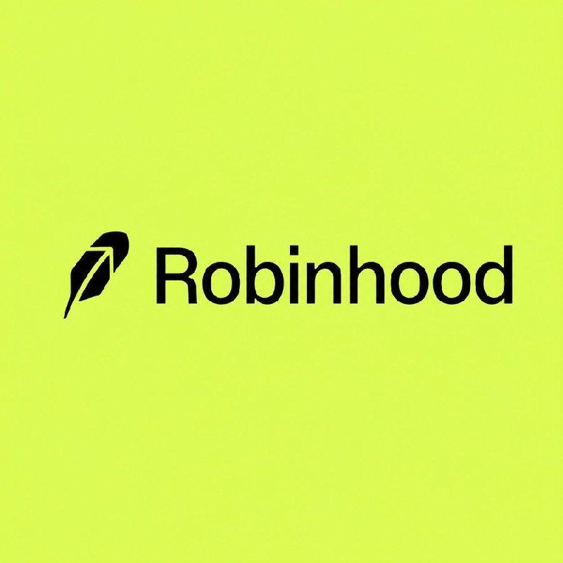 The Robinhood logo, featuring a black feather icon and wordmark, is displayed on a solid green background.
