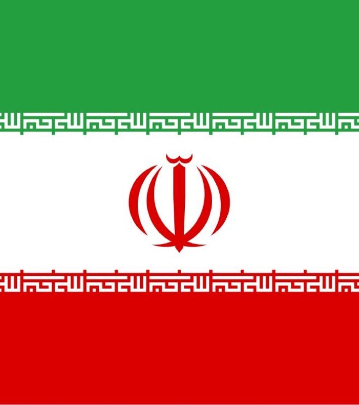 Illustration of the national flag of Iran, featuring green, white, and red horizontal stripes with a red emblem centered on the white band.