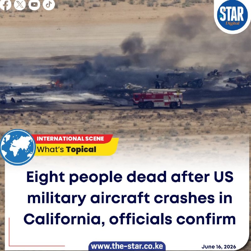Smoke rises from the crash site near Edwards Air Force Base, California, on 16 June 2026, after a B-52 went down shortly after takeoff.