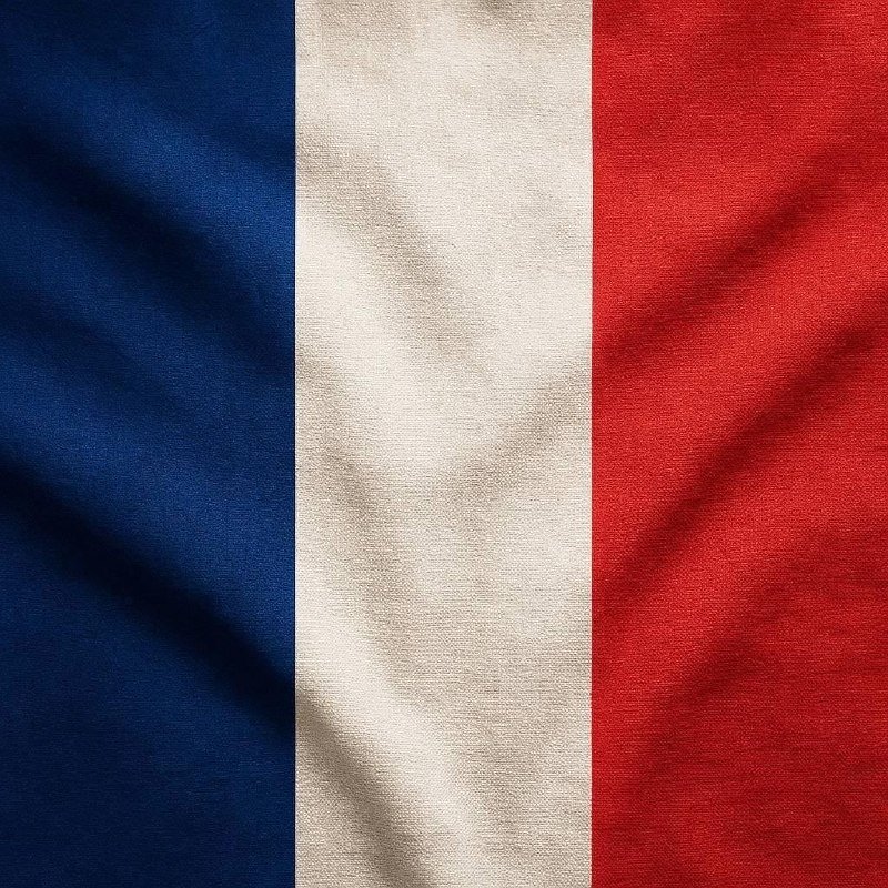 A fabric flag with three vertical stripes in blue, white, and red, displayed with visible folds and creases.