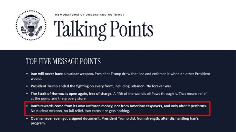 A graphic displays the Presidential Seal alongside the heading "Talking Points" for a "Memorandum of Understanding (MOU)," listing five bullet points with one outlined in a red box.