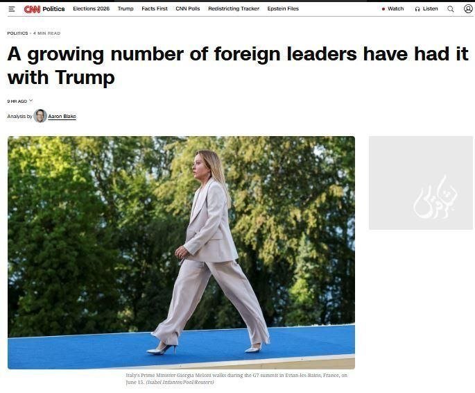 A CNN Politics article titled "A growing number of foreign leaders have had it with Trump" features an image of a woman in a white pantsuit walking on a blue surface.