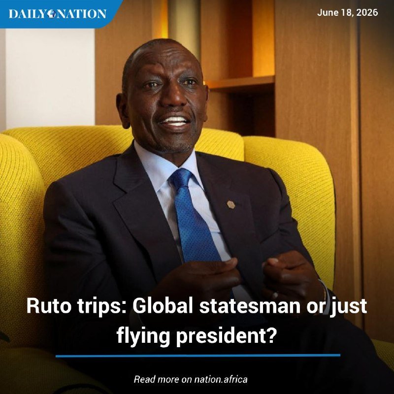 A man in a dark suit and blue tie sits on a yellow chair, gesturing while speaking, with a "Daily Nation" banner and headline visible.