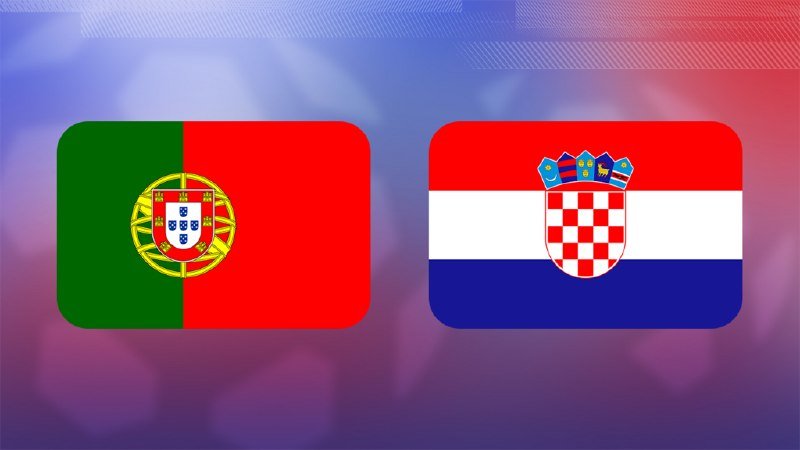 Two flag icons side by side on a blurred purple and red background.