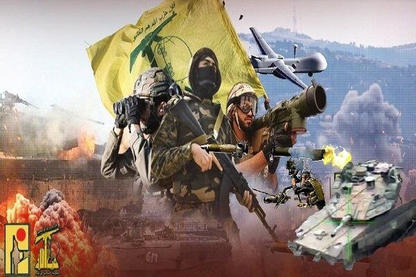 Digital illustration showing three armed figures with rifles and a rocket launcher posing before a yellow flag with a rifle emblem, alongside a drone, armored vehicle, and explosions.