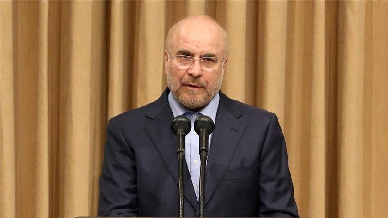 A bald man with a gray beard, wearing glasses and a dark suit, speaks at a podium with two microphones against a striped curtain backdrop.