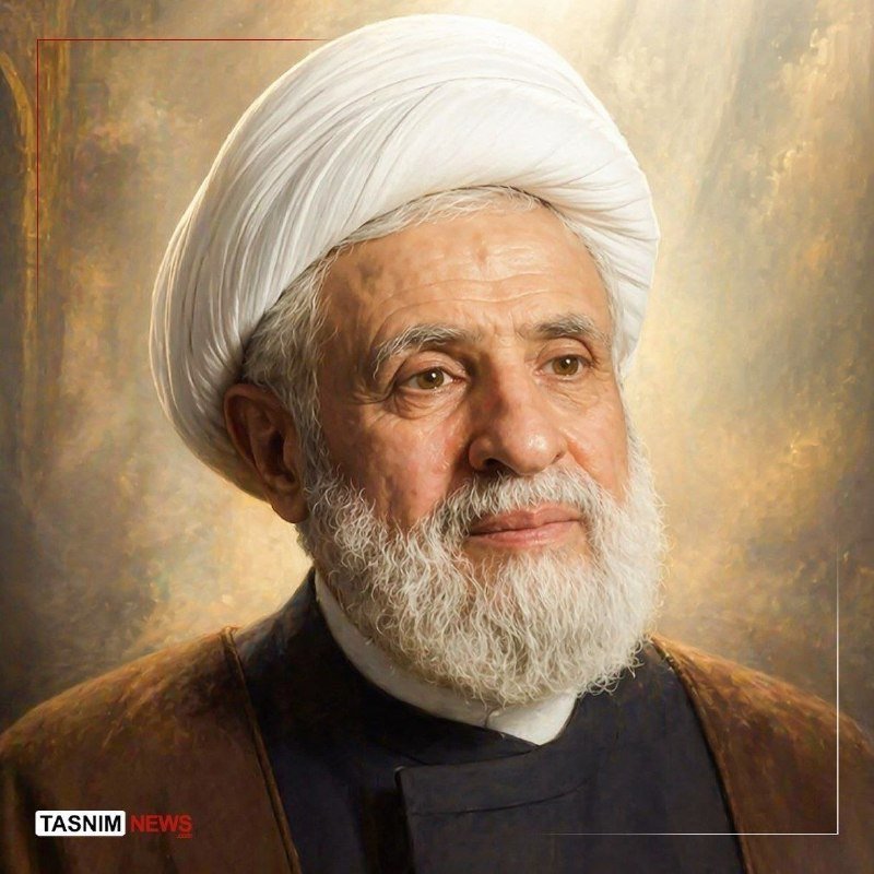 Painted portrait of an elderly bearded man wearing a white turban and dark robes, displayed against a textured brown background, with a "Tasnim News" watermark.