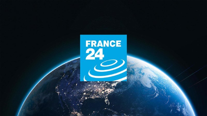 The France 24 logo appears over an image of Earth viewed from space at night, with city lights visible across North America.