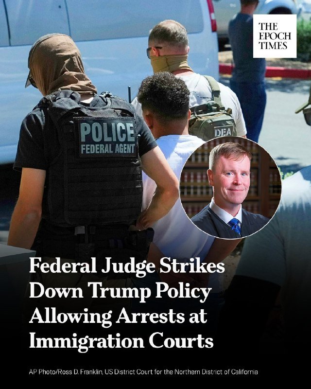 Federal agents in tactical vests detain a person near a vehicle, alongside an inset portrait of a man in a suit.