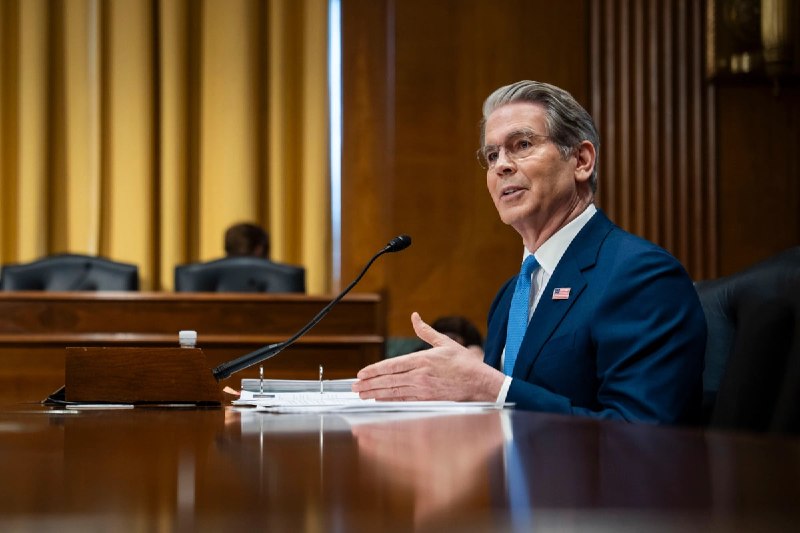 Frame from Epoch Times coverage of Treasury Secretary Scott Bessent's 'economic statecraft' address, posted 24 June 2026.