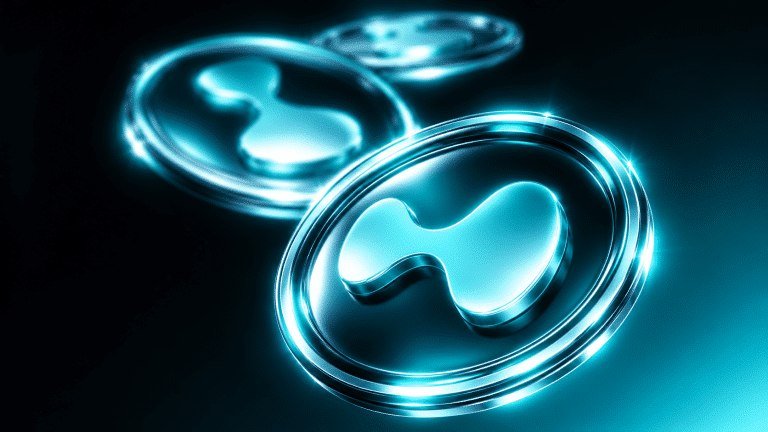 Digital illustration of glowing blue metallic Ripple (XRP) cryptocurrency coins floating against a dark background.