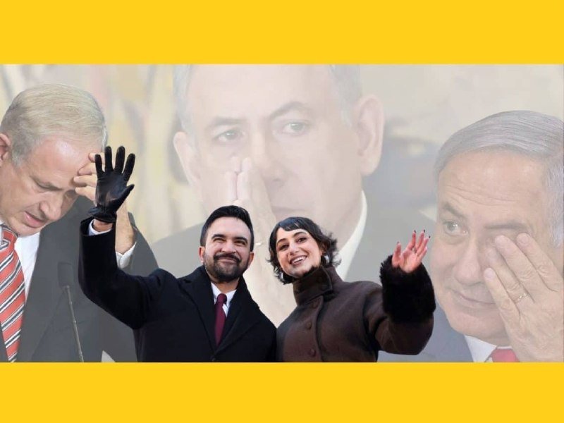 A digitally composed graphic with yellow borders shows a smiling man in a suit and a waving woman in a brown coat, overlaid with three faded portraits of older men in suits.
