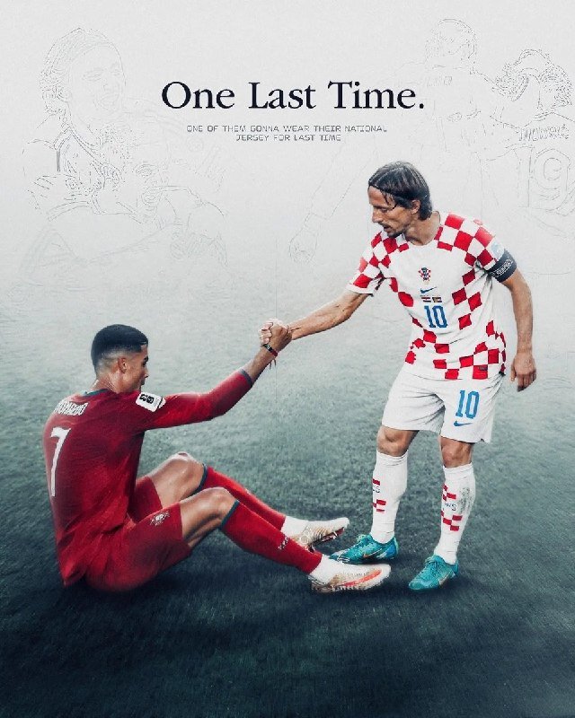 A graphic illustration shows a standing soccer player in a checkered red-and-white #10 jersey reaching down to grasp the hand of a seated player in a red #7 jersey, with the text "One Last Time."