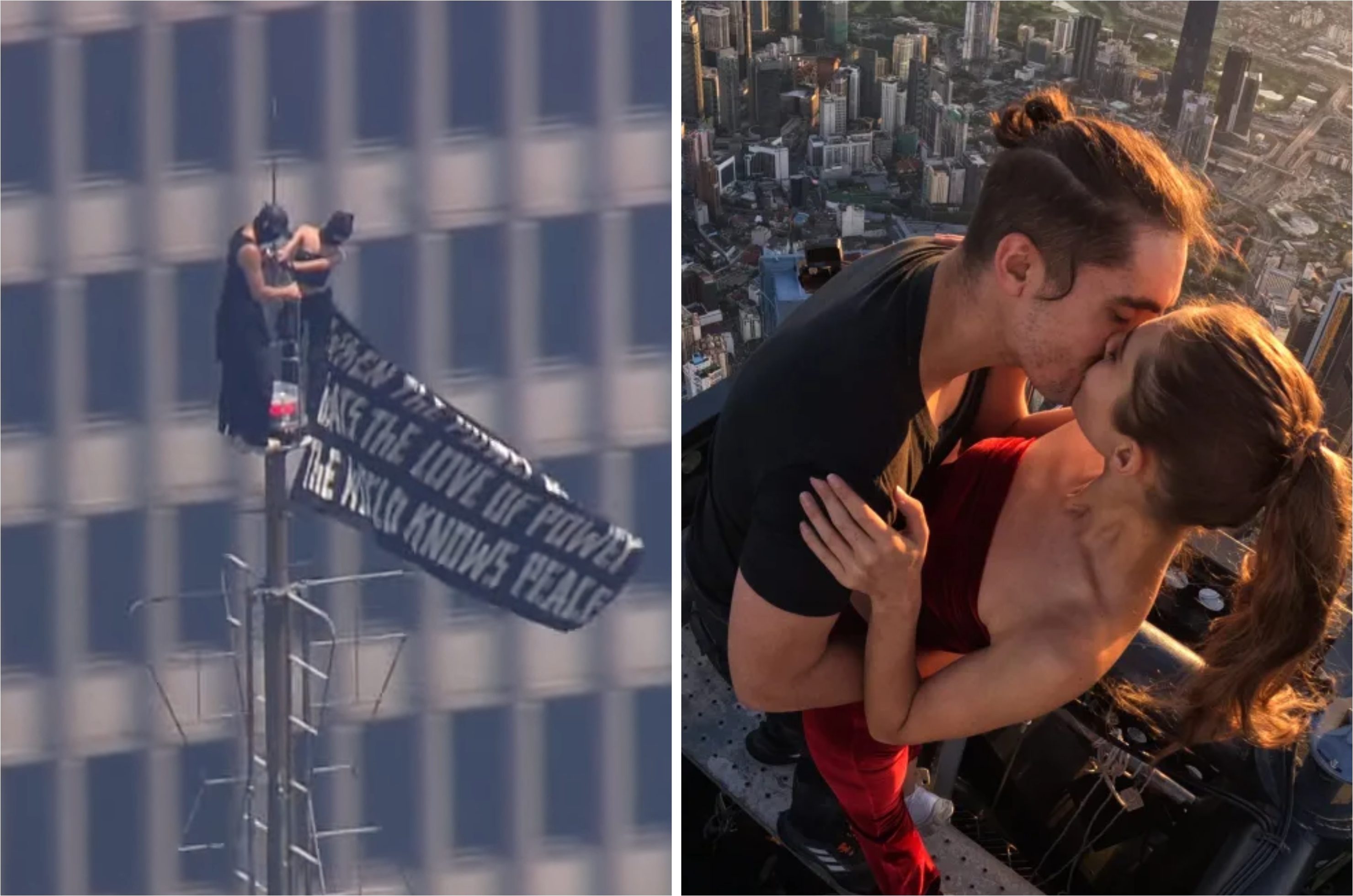 Two masked climbers reached the Empire State Building spire, an engagement happened on live video, and a prediction market was already pricing the moment.