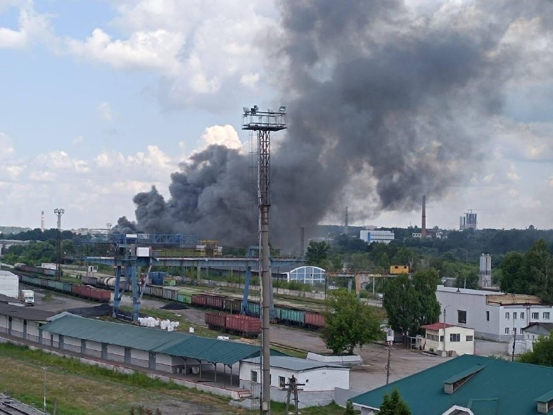 Smoke rises over the railway district of Tula, Russia, on 1 July 2026 after an unconfirmed explosion near the city's main station.
