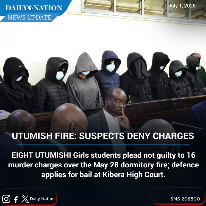 Children officers shielded the accused from cameras at Kibera High Court on 1 July 2026 as the eight Utumishi Girls Academy students pleaded not guilty to 16 counts of murder.
