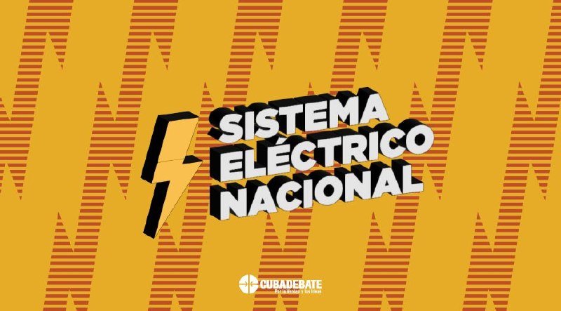 Graphic illustration with yellow background, black-and-white text reading "SISTEMA ELÉCTRICO NACIONAL" beside a lightning bolt, and a "CUBADEBATE" logo at the bottom.