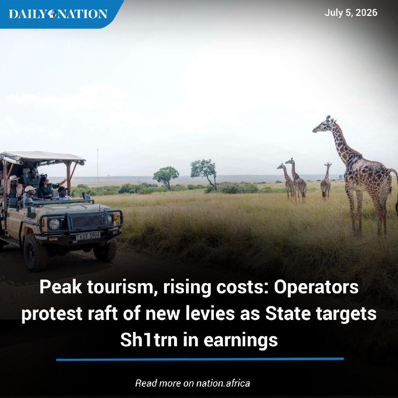 Tourism vehicles line up at a Kenyan park entrance ahead of the high season, the kind of checkpoint where overlapping national and county levies are now collected.