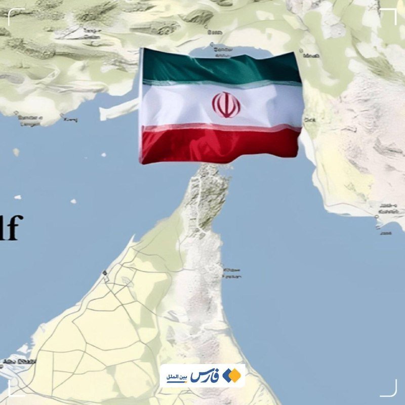 An illustrated map of the Persian Gulf region displays a large Iranian flag overlay with an Arabic news outlet logo at the bottom.