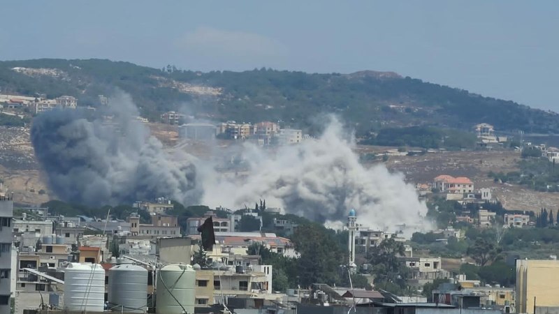 Smoke rising over a south-Lebanon town after an Israeli airstrike on 16 July 2026.