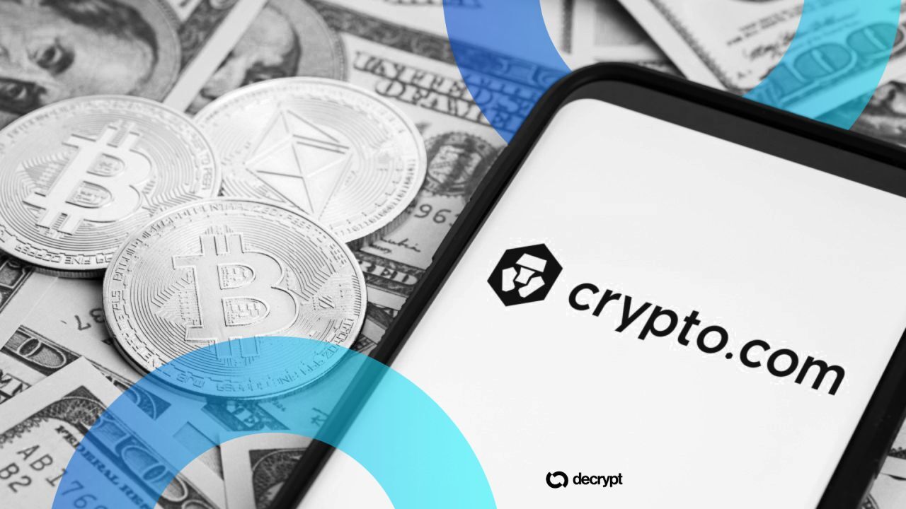 Crypto.com signage at an industry event.
