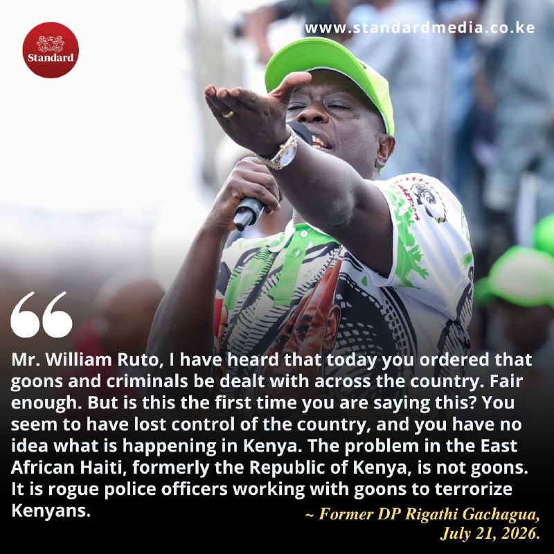 A still from @StandardKenya's coverage of the 21 July 2026 rally remarks.