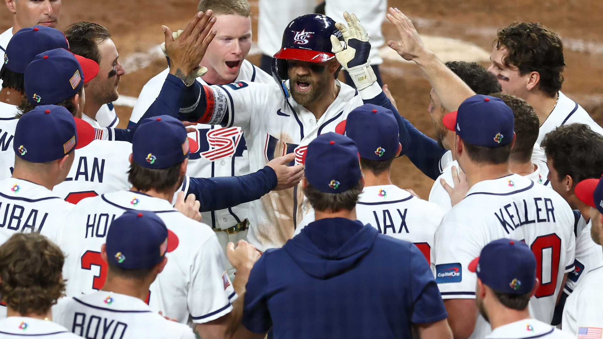 Bryce Harper, shown here representing the United States during the World Baseball Classic, is among the MLB stars who have said they would welcome a return to Olympic baseball at the 2028 Los Angeles Games.